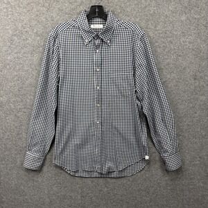 Loro Piana Mens Gingham Check Button Down Shirt Navy Blue White Size L Italy